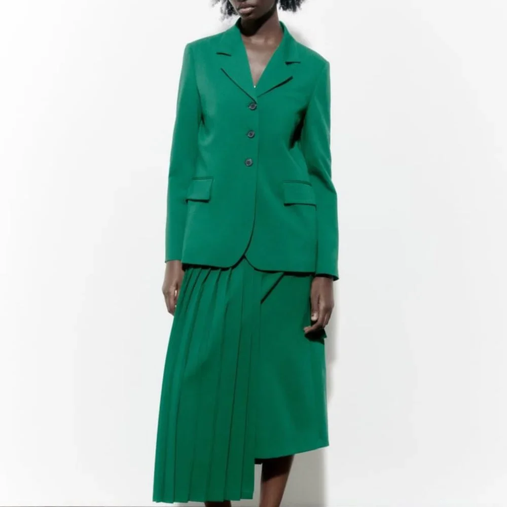 NWT ZARA BELTED PLEATED SKIRT & STRAIGHT CUT WOOL BLEND BLAZER SET XS, S, XL